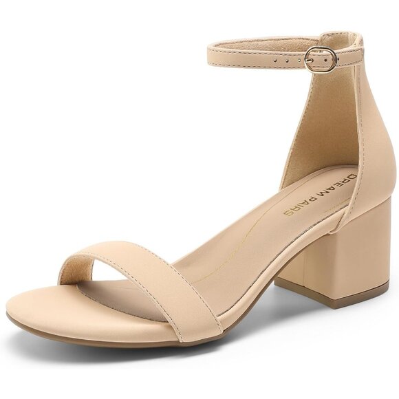 Dream Pairs Women's Nude Nubuck Chunky Block Heel Ankle Strap Sandals Shoes - Picture 1 of 8